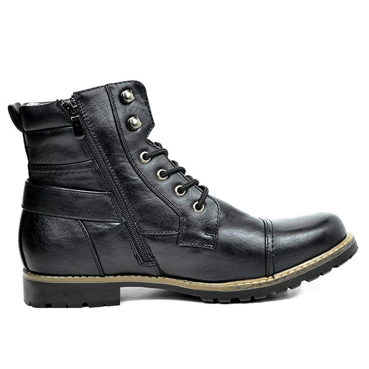 Robuste Herren-Motorradstiefel aus Echtleder, stilvoll und langlebig, ideal für Alltag und Fahrten, elegante braune Optik.