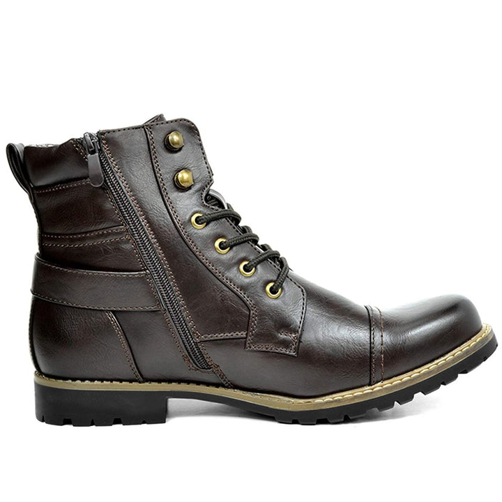 Robuste Herren-Motorradstiefel aus Echtleder, stilvoll und langlebig, ideal für Alltag und Fahrten, elegante braune Optik.