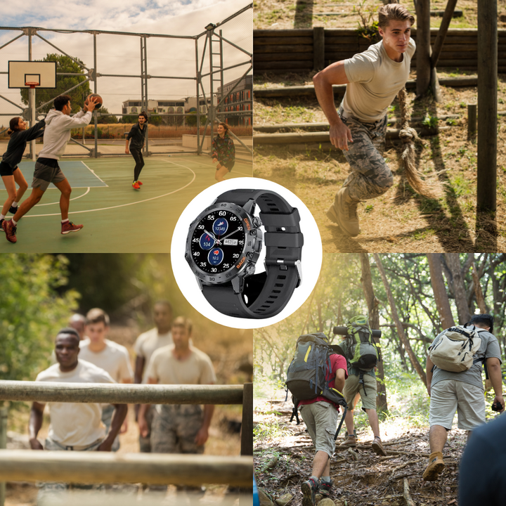 Robuste Militär-Gesundheitsuhr mit unkaputtbarem Display und Metallgehäuse, ideal für extreme Bedingungen und Sport.