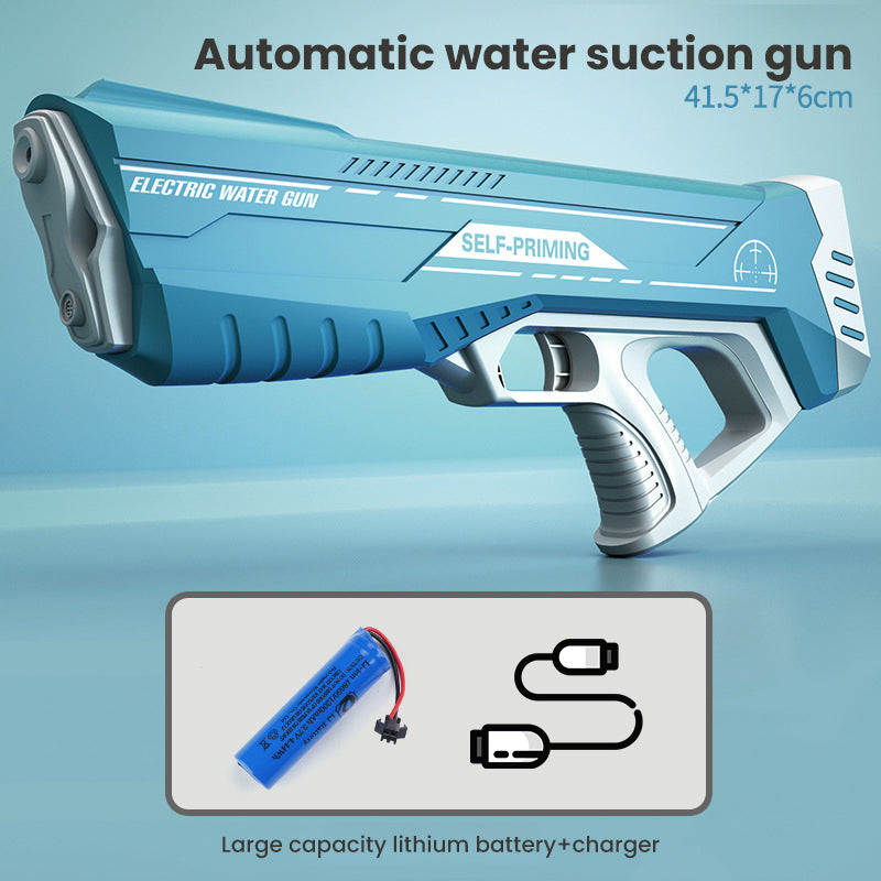 Robuste Wasserpistole mit kräftigem Strahl, großem Tank & USB-Akku, ideal für sommerliche Wasserschlachten, blau/rosa.