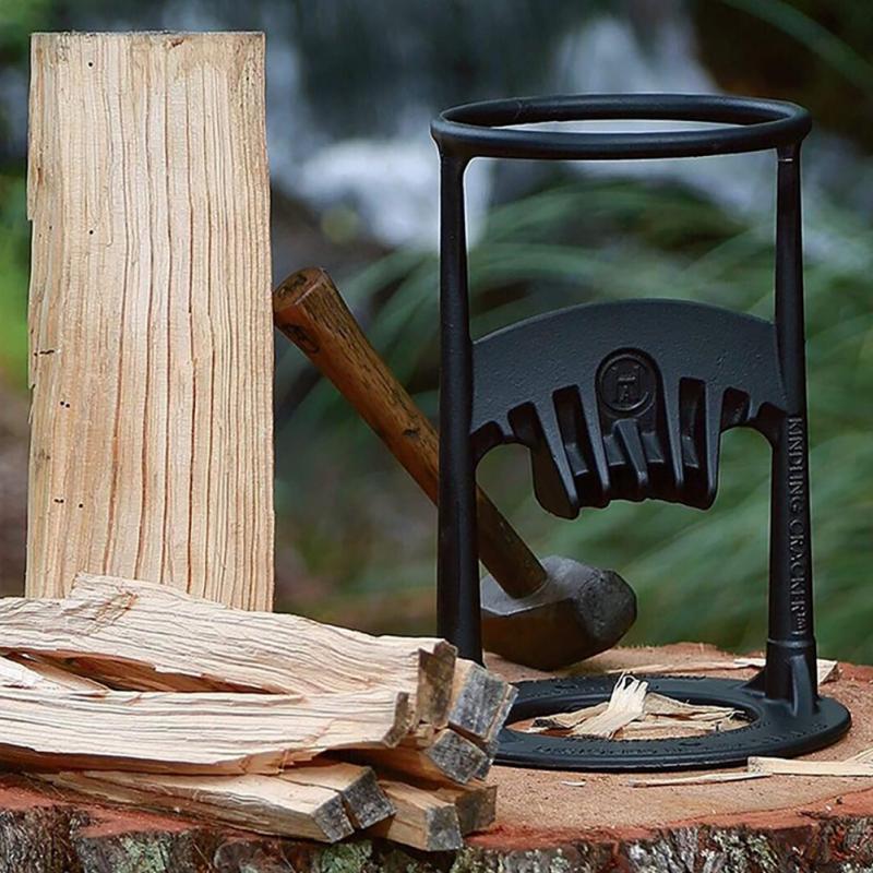 Robuster Holzspalter aus Stahl für sicheres Holzspalten mit stabiler Befestigung, ideal für Gartenarbeiten und Camping.