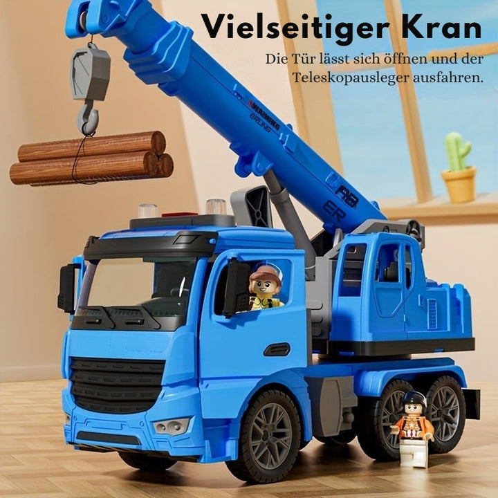 "Robuster Kran Truck Spielzeug mit großem beweglichem Kranarm, lebhaften Details, blinkenden Lichtern und Soundeffekten"