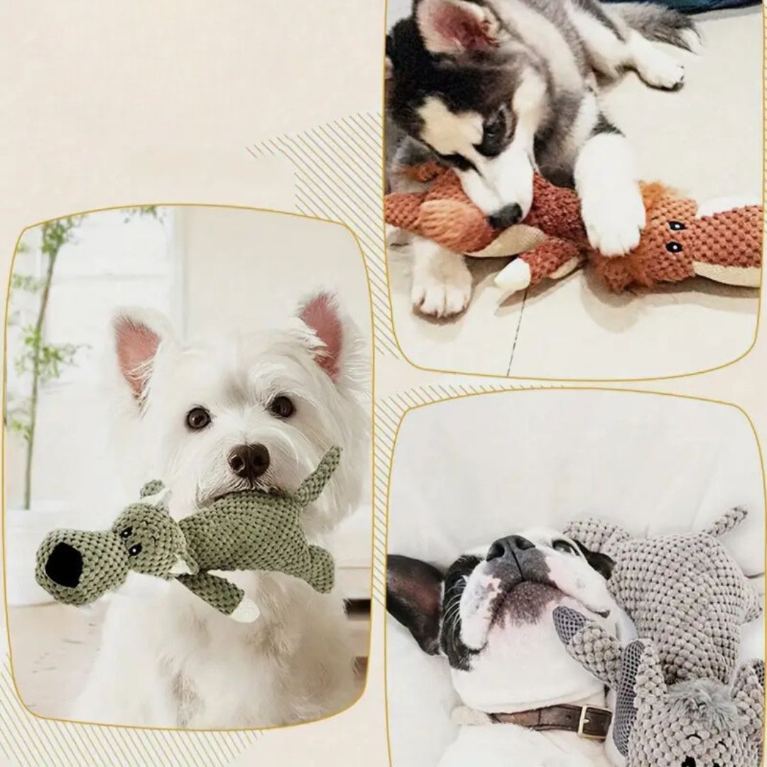 Robustes Hundespielzeug in Tierform, fördert Zahnpflege, aus langlebigem Material für intensives Kauen und Spielen.