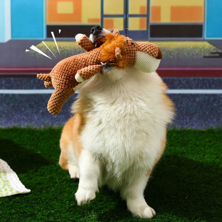 Robustes Hundespielzeug in Tierform, fördert Zahnpflege, aus langlebigem Material für intensives Kauen und Spielen.