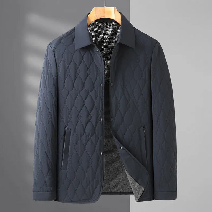 Lightweight men's quilted fall jacket, a warm button-down collared option for autumn and mild winter.