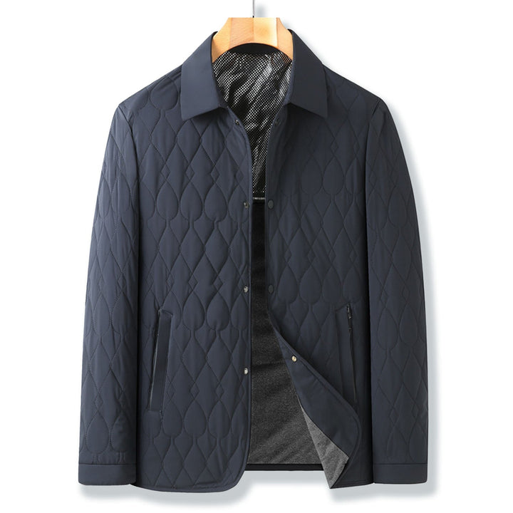 Versatile men's quilted jacket, a stylish button-down collared outerwear piece for everyday wear.