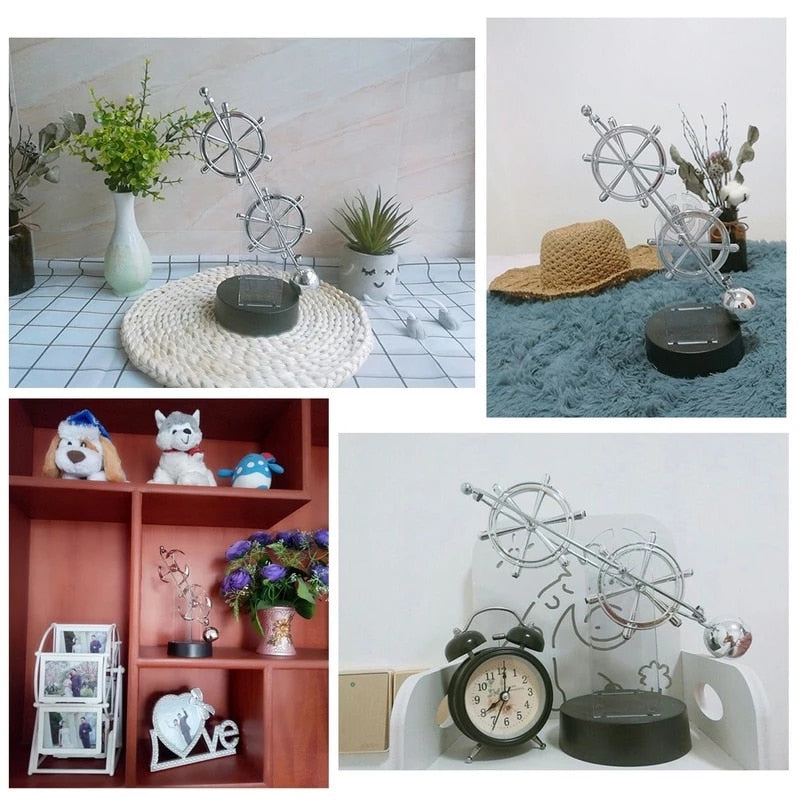 Rotierendes Perpetuum Mobile-Pendel, dekoratives Ornament mit edlem Doppel-Dreifachring-Design, still und hypnotisch.