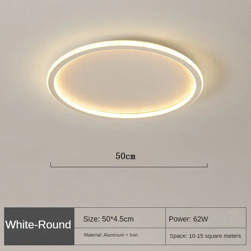 Runde LED-Deckenleuchte in skandinavischem Design, minimalistisch mit warmem Licht, ideal für Wohnraum oder Schlafzimmer.