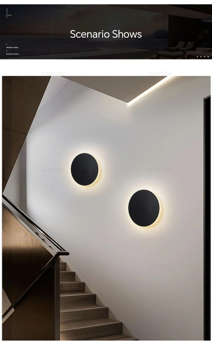 Runde, moderne LED-Wandleuchte mit elegantem, minimalistischem Design, ideal für stilvolle Innenraumbeleuchtung.