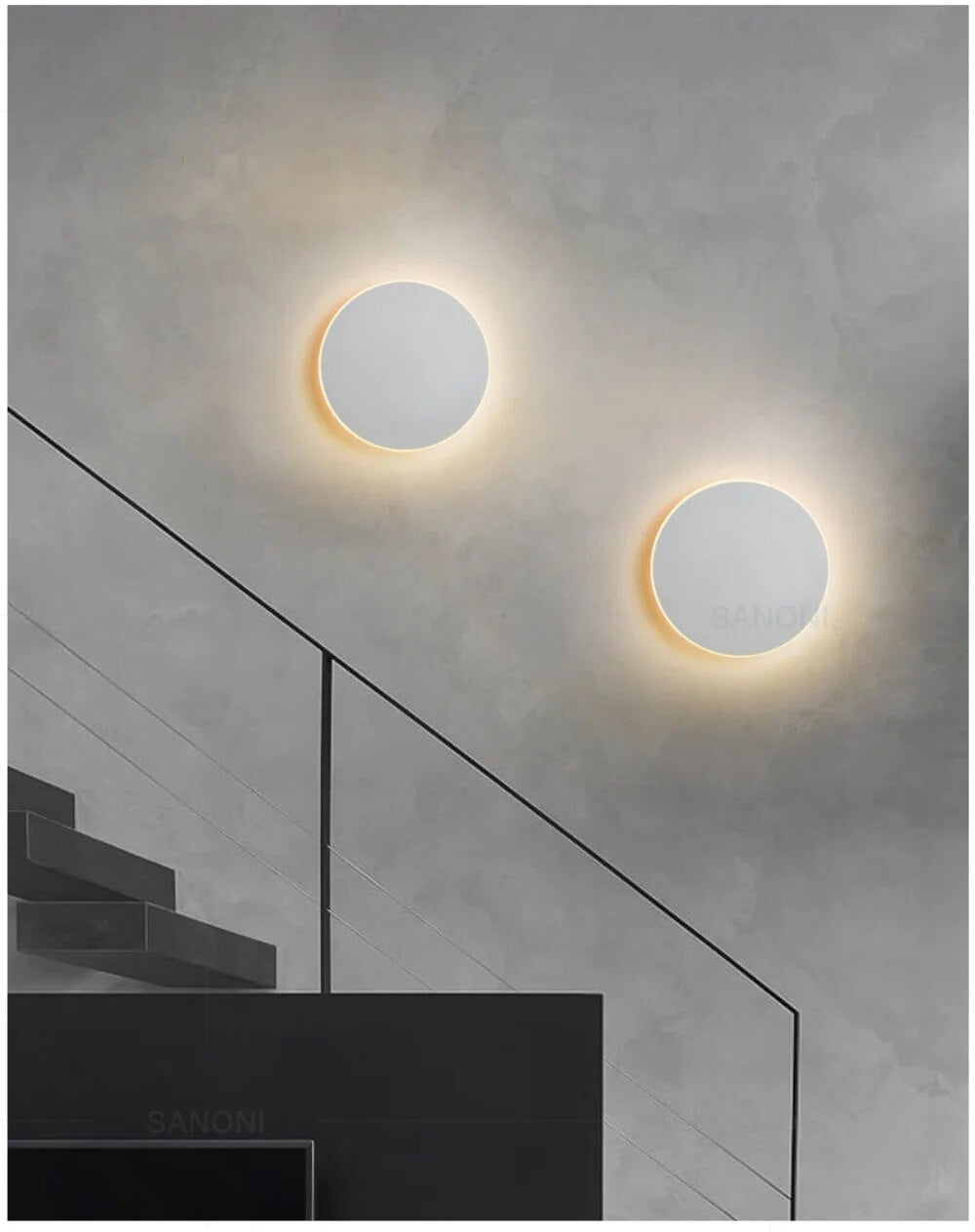 Runde, moderne LED-Wandleuchte mit elegantem, minimalistischem Design, ideal für stilvolle Innenraumbeleuchtung.