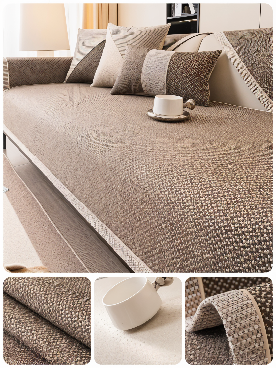 "Rutschfester Sofabezug in Hellgrau: Modernes Design, ultimative Passform & Schutz für Ihr Wohnzimmer-Sofa."