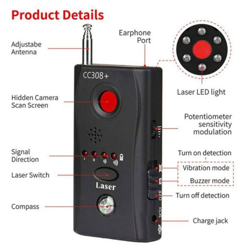 RF signal finder anti-spy detector for hidden cameras, audio bugs, and wireless spy devices. Enhanced security.