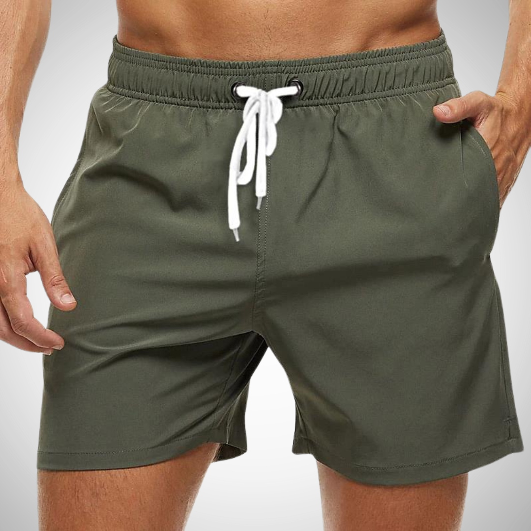 "Schnelltrocknende Herren Badehose, einfarbig, komfortabler Bund mit Kordelzug, ideal für Strand und Schwimmbad."