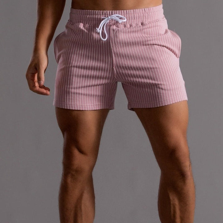 "Schnelltrocknende Herren Badeshorts Ripstop-Polyester in Blau, kurzer Schnitt, elastischer Bund, Frontansicht"