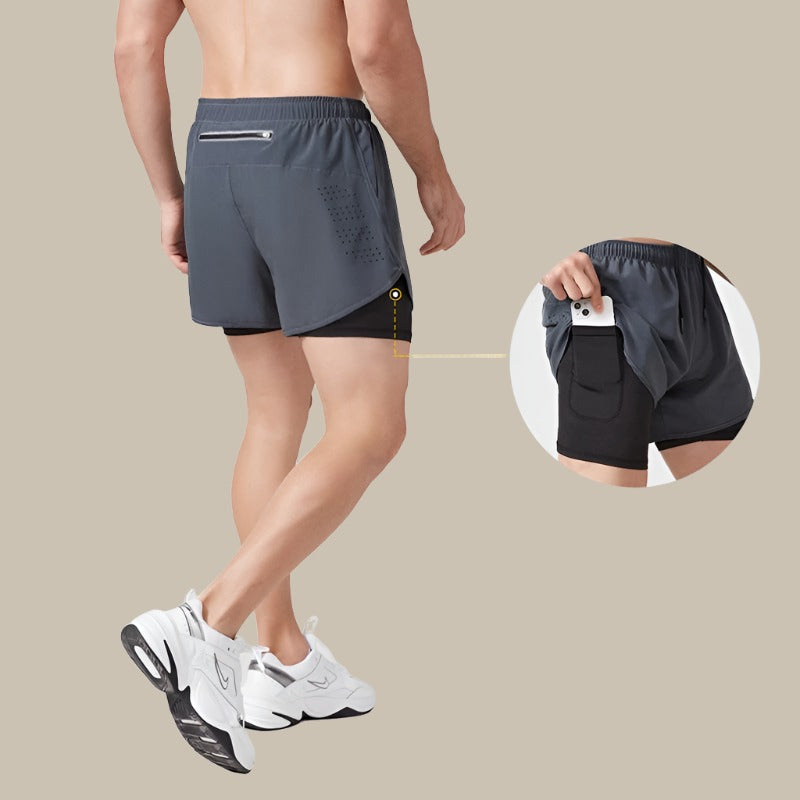 "Schnelltrocknende Herren Laufshorts mit Reißverschluss, schwarz, atmungsaktiv, ideal für Sport und Fitness, Größe M"