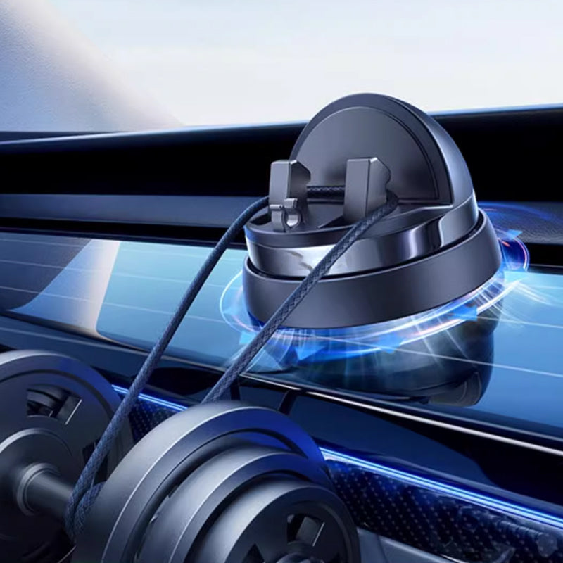 "Schwarze 360° Handyhalterung fürs Auto, flexibel, sicher, mit rutschfester Basis und universeller Kompatibilität."