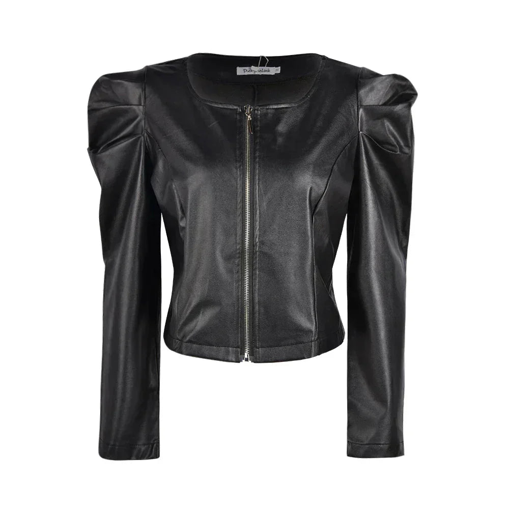 Schwarze Damen Lederjacke aus hochwertigem Leder, elegant und vielseitig einsetzbar, perfekte Passform, zeitloses Design.