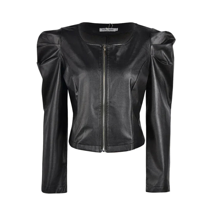 Schwarze Damen Lederjacke aus hochwertigem Leder, elegant und vielseitig einsetzbar, perfekte Passform, zeitloses Design.