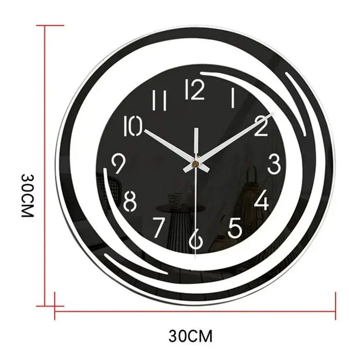 "Schwarze skandinavische Acryl Wanduhr, geometrisches Design, geräuschlos, ideal für Wohnzimmer, minimalistisch und modern."