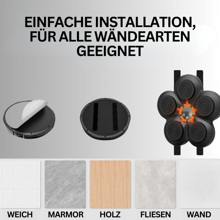 Schwarze Smart-Boxmaschine mit roten Handschuhen und Sensoren, ideal für interaktives Heimtraining mit RGB-Licht.