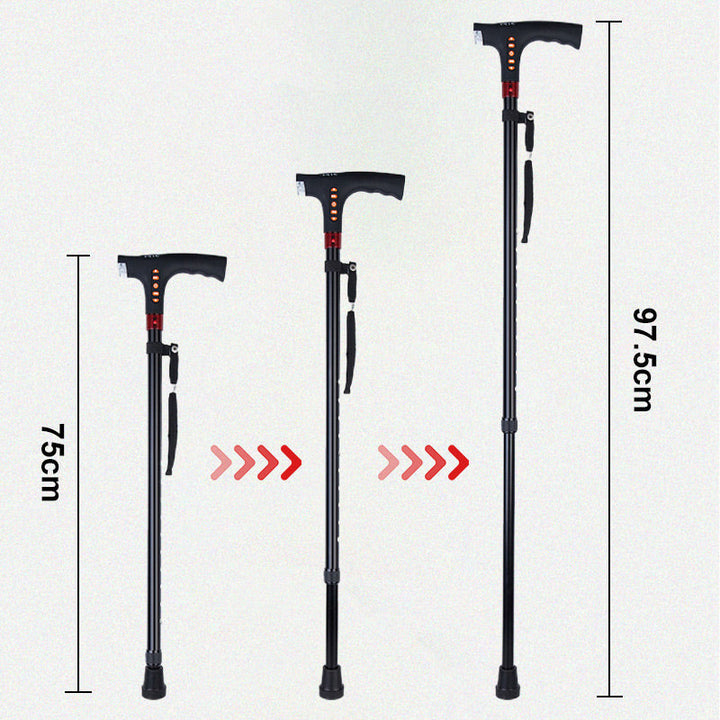 "Schwarzer Spazierstock für Senioren mit LED-Licht und Radio, verstellbar, aus Aluminium für sichere und unterhaltsame Spazie