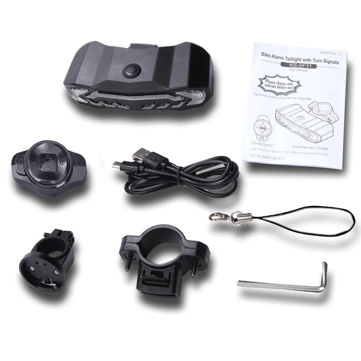 Schwarzes Rücklicht mit 31 LED und 6 Modi am Fahrradsattel, integriertem Alarm gegen Diebstahl, für verbesserte Sicherheit.