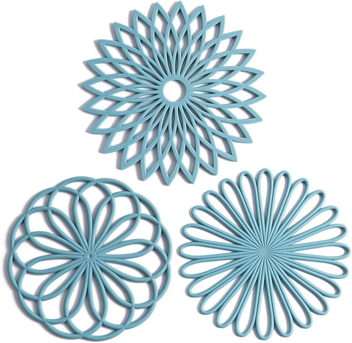 Functional 3-pack silicone drink coasters & heat mats for home decor and kitchen.