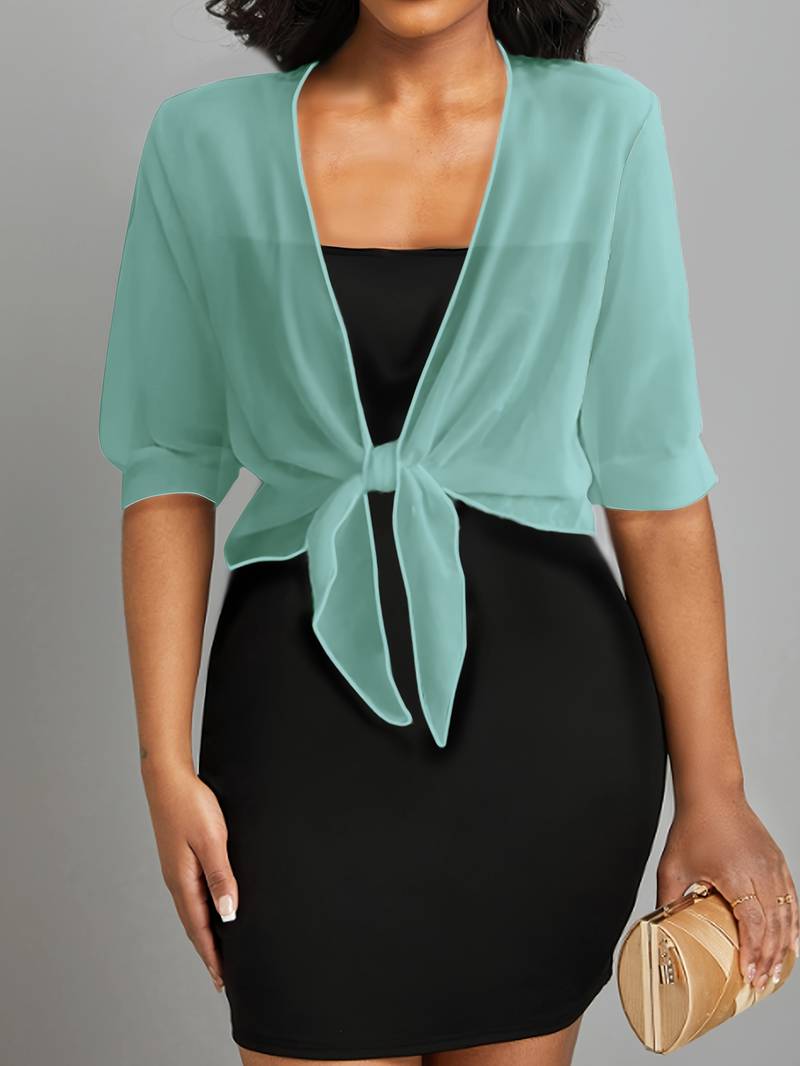 Women's sheer tie-front bolero. Cropped top with half sleeves, perfect elegant & versatile layering for outfits.