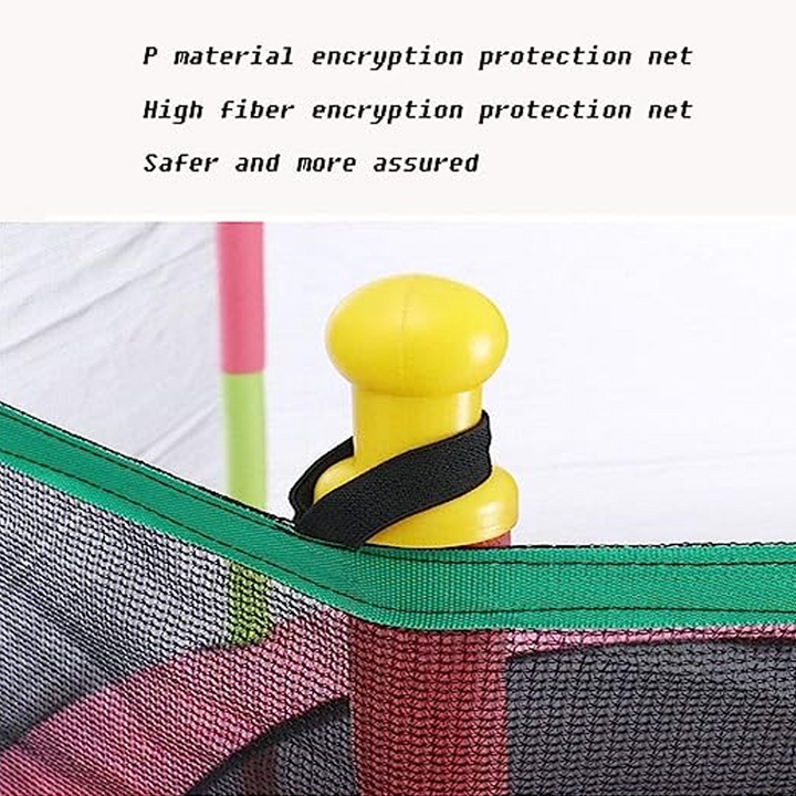 "Sicheres Kindertrampolin mit robustem Rahmen, Schutzrand und Netz; ideal für draußen, geeignet bis 100 kg, einfach montierba