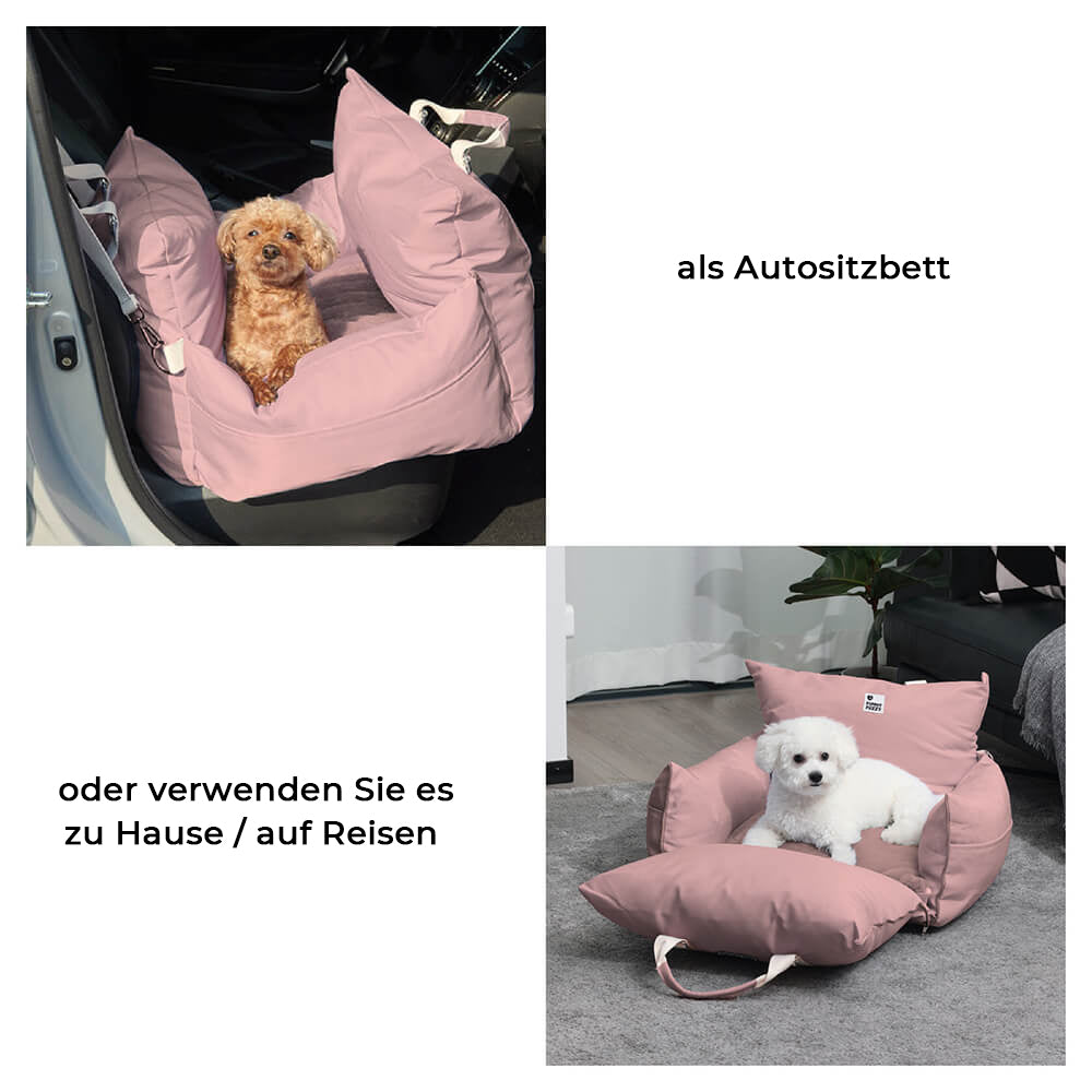 "Sicheres und wasserdichtes Hundeautositzbett mit Schutzkissen und Komfort, ideal für Reisen und leicht zu reinigen."