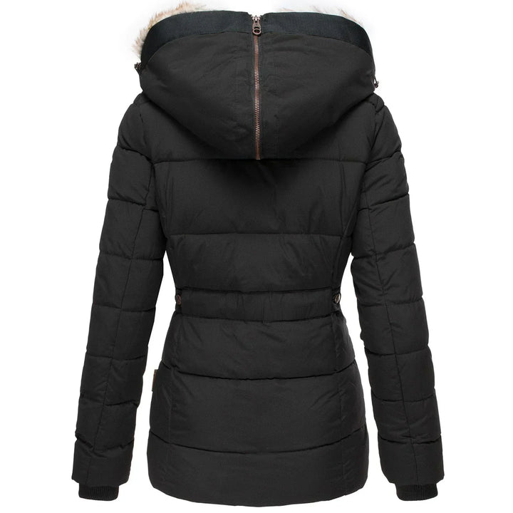 Cozy Sisica women's hooded winter coat with luxurious fur lining. Perfect warm outerwear for chilly days.