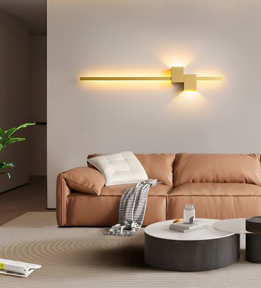 Contemporary LED wall light, accent lighting for living rooms, sleek design, indirect glow.