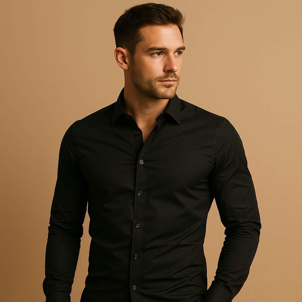 Men's slim fit button-up shirt in a modern style, perfect for smart casual or office wear.