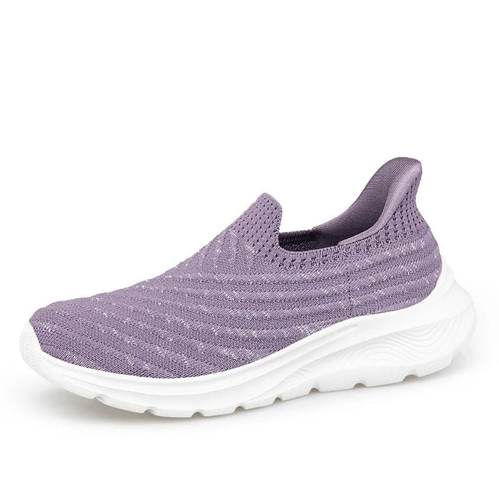 "Slip On Sneaker Damen, bequemer Anti-Schmerz Schlupfschuh, lila, gepolsterte Einlegesohle, rutschfest, ohne Schnürsenkel"
