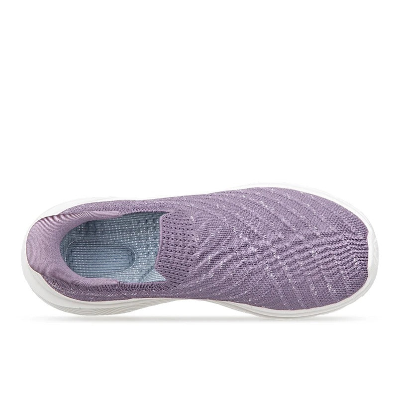 "Slip On Sneaker Damen, bequemer Anti-Schmerz Schlupfschuh, lila, gepolsterte Einlegesohle, rutschfest, ohne Schnürsenkel"