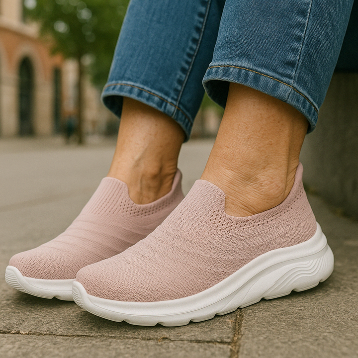 "Slip On Sneaker Damen, bequemer Anti-Schmerz Schlupfschuh, lila, gepolsterte Einlegesohle, rutschfest, ohne Schnürsenkel"