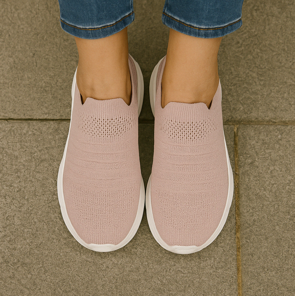 "Slip On Sneaker Damen, bequemer Anti-Schmerz Schlupfschuh, lila, gepolsterte Einlegesohle, rutschfest, ohne Schnürsenkel"