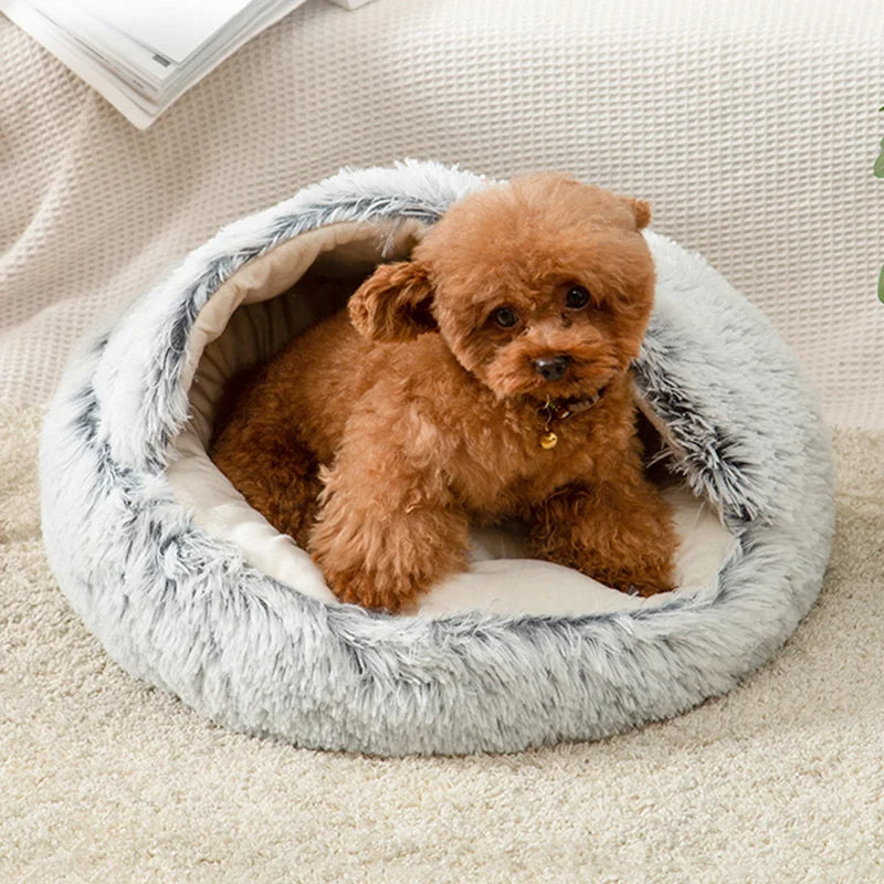 Small cozy plush dog bed cave for pets, non-slip design, ideal for small dogs