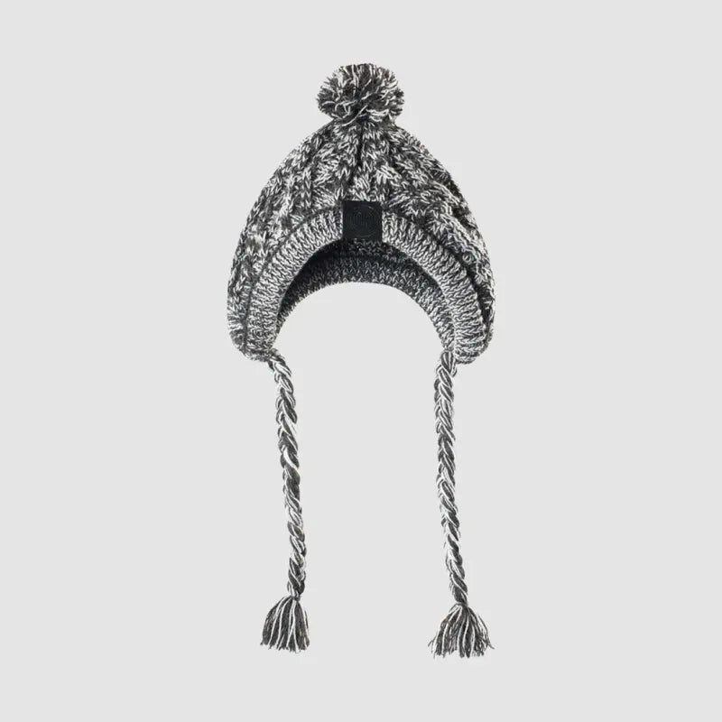Collection of colorful knit dog winter hats with pom-poms, warm pet apparel variety.