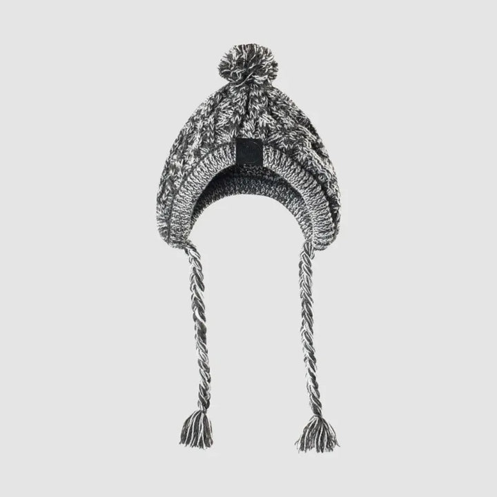Collection of colorful knit dog winter hats with pom-poms, warm pet apparel variety.
