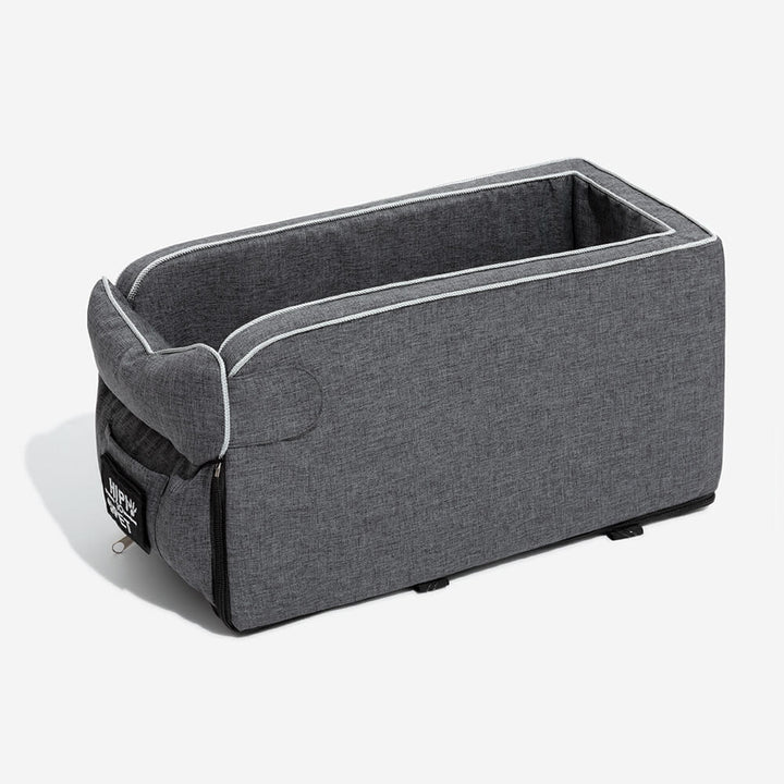 Pet supplies: grey suede dog car seat, ideal for small dogs as a comfortable car accessory.