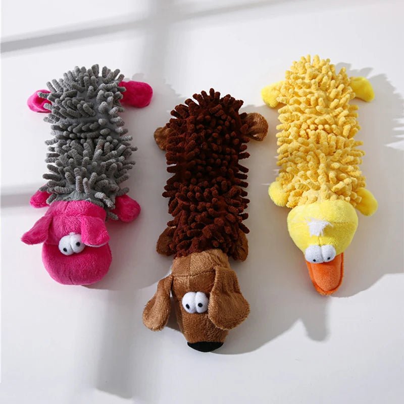 Interactive dog toy, pet animal shaped squeaker for dental health.