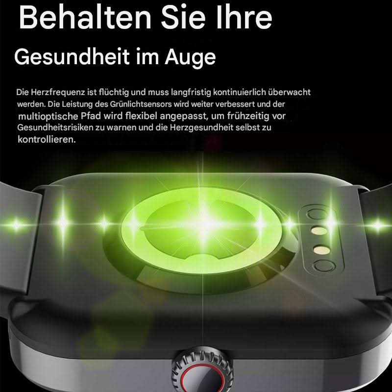 Advanced health monitor: Pain-free blood sugar, glucose, heart rate & blood pressure tracking.
