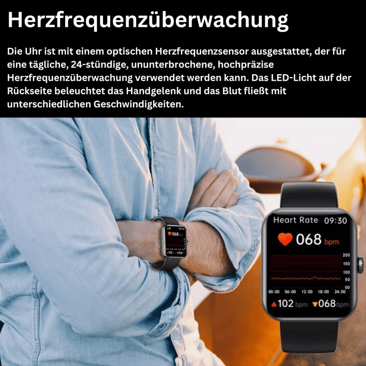 Easy-to-use smart watch for daily pain-free blood sugar, vitals & health parameter monitoring.