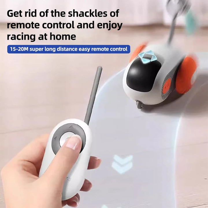 Interactive remote control cat toy, red, designed for engaging feline activity and playtime.