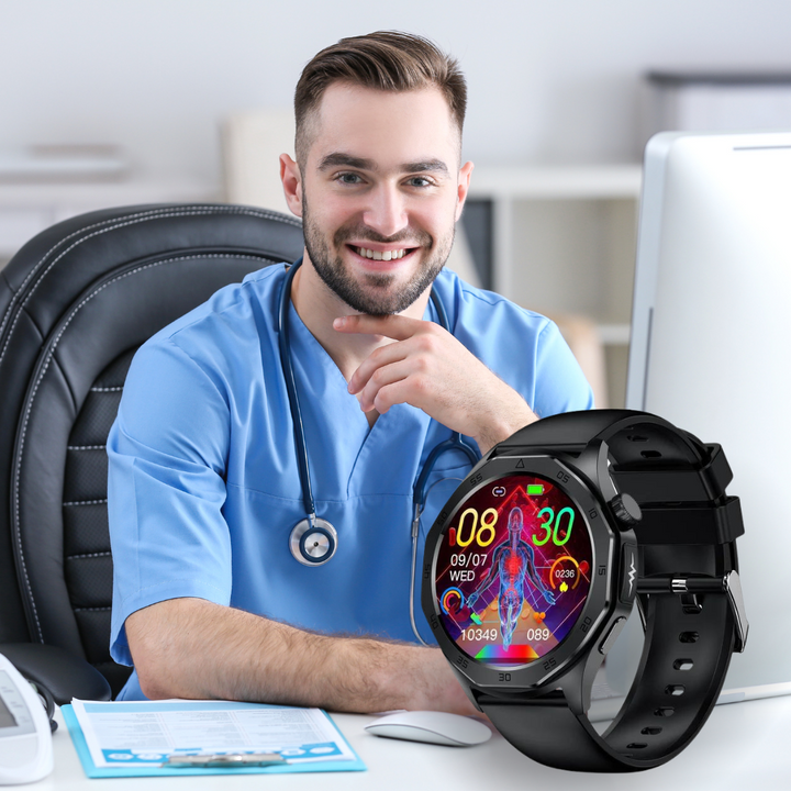 "Smartwatch mit SOS-Funktion, Blutzuckermessung und Sturzsensor, elegantes Design, wasserdicht, ideal für Gesundheitsüberwach