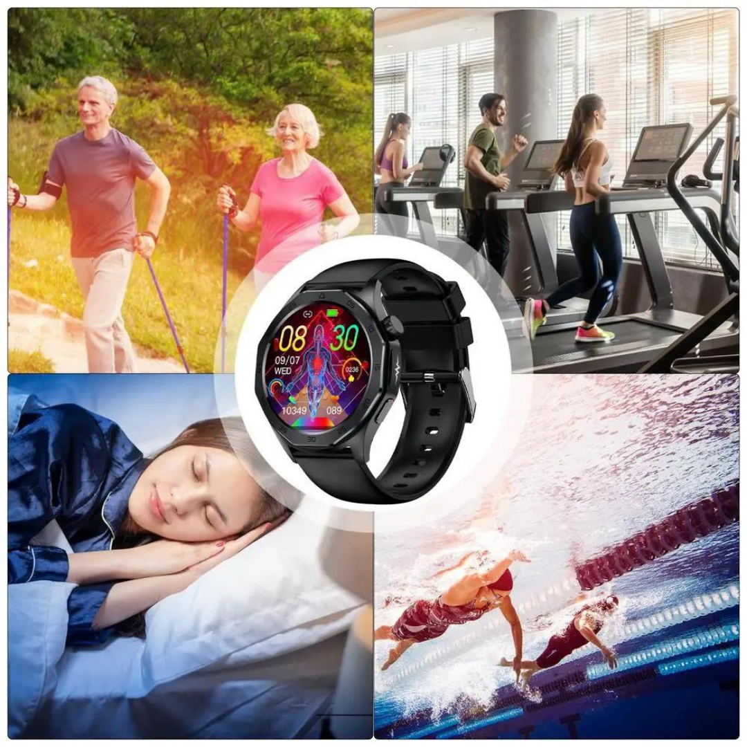 "Smartwatch mit SOS-Funktion, Blutzuckermessung und Sturzsensor, elegantes Design, wasserdicht, ideal für Gesundheitsüberwach