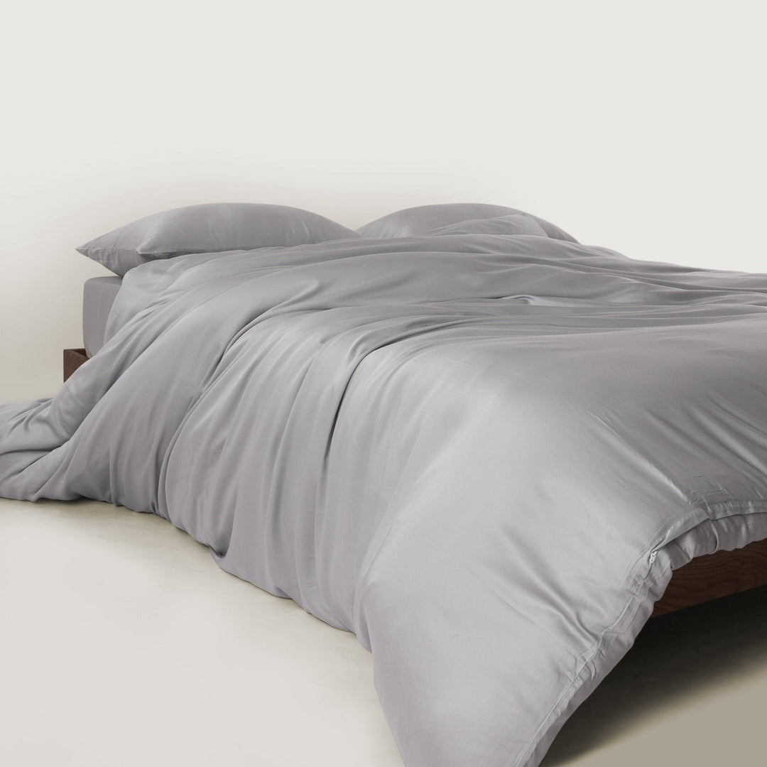 Close-up of pet hair repellent bamboo bedding fabric, showing smooth weave and texture