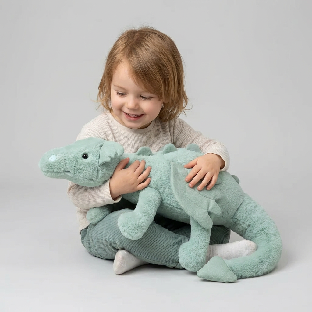 Cuddly winged dragon plush toy, an enchanting fantasy creature, ideal children's gift for imaginative play.