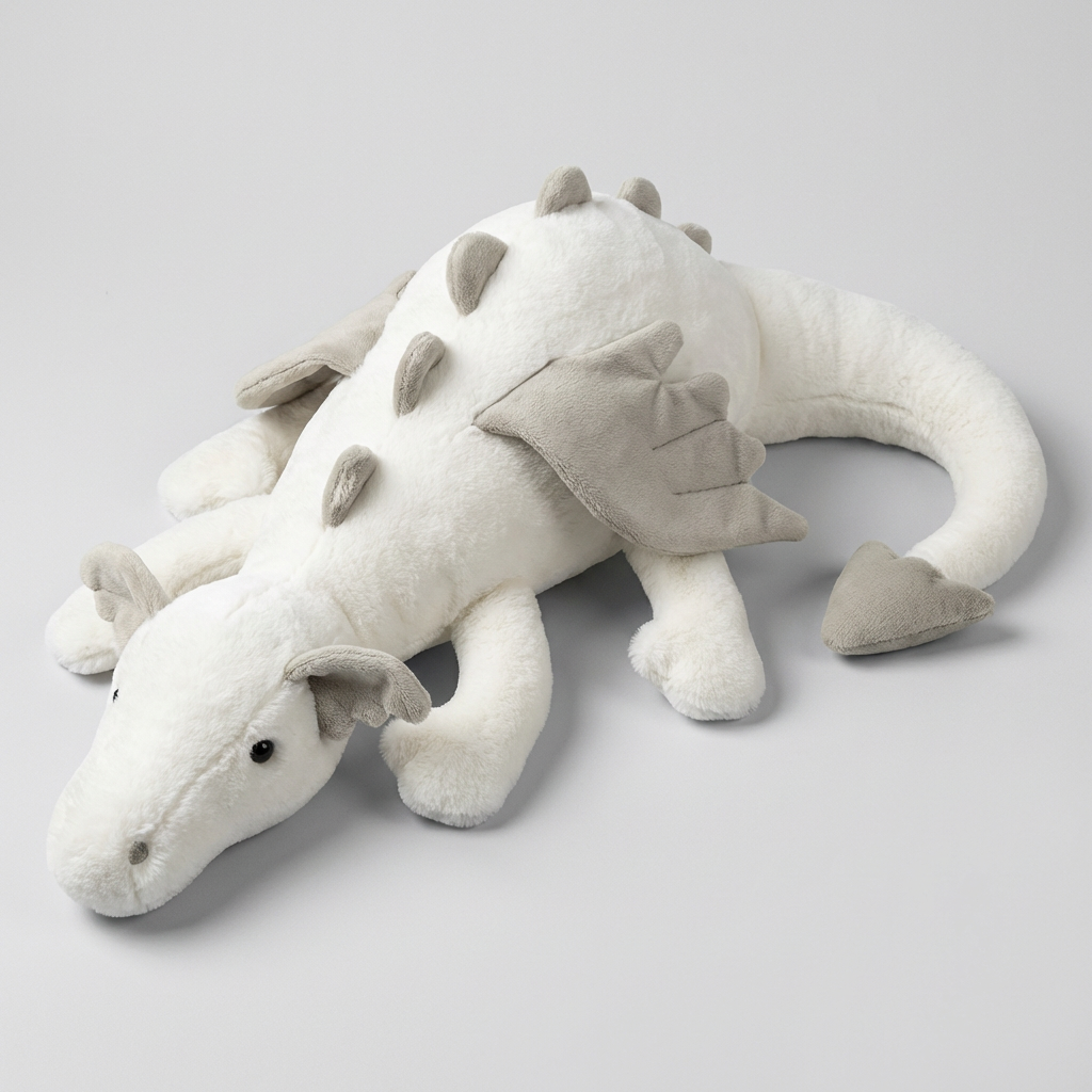 Enchanting dragon plush toy with soft wings, a magical fantasy creature perfect for kids' imaginative play & nursery.